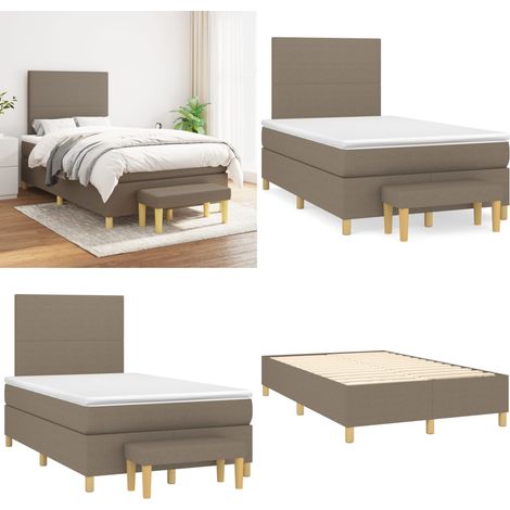 Sommier à lattes de lit avec matelas Taupe 120x200 cm Tissu - Lit Plateforme - Lit Double - Literie - Matelas À Ressorts Ensachés - Têtière Ajustable - Home & Living (1/5)