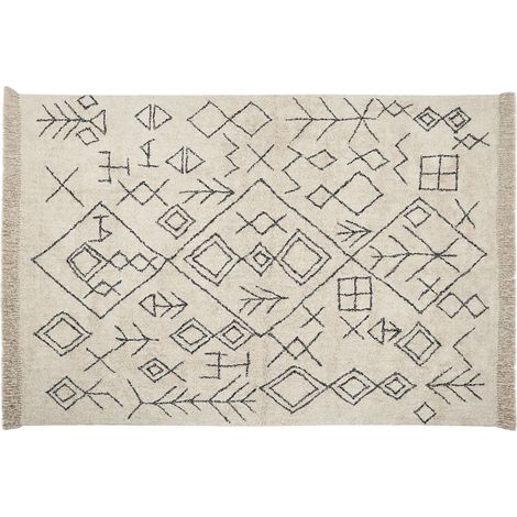 Alfombra de algodón beige negro 160 x 230 cm patrón geométrico borlas Somek