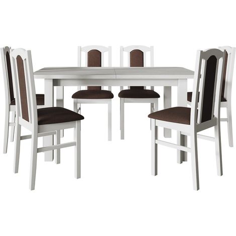 Conjunto de mesas y sillas para comedor Victorville 312, Blanco, 76x80x140cm, Diámetro: 0, Número de asientos: 6, Estilo: Contemporary