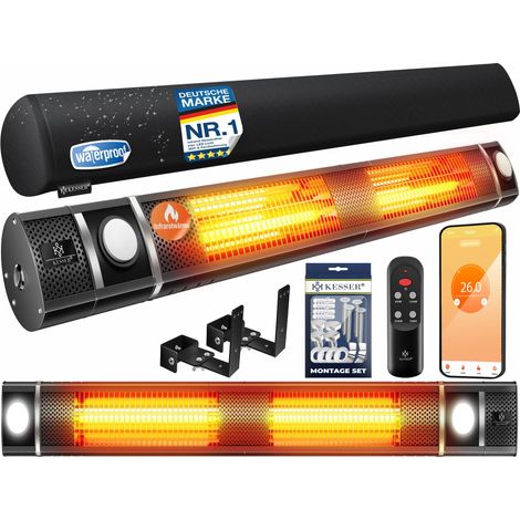 Kesser – Chauffage radiant infrarouge 3000W – Support mural – Température réglable 3 niveaux – WiFi et télécommande – Housse de protection incluse