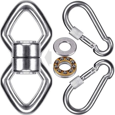 Hamac Pivotant, Pivot à Roulement pour Balançoire 360 Rotation Inoxydable Crochet Chaise Corde Yoga/Cercle Aérien/Kit Suspension Sac Frappe, Boucle Fermée Forme Losange/avec Mousqueton (1/5)