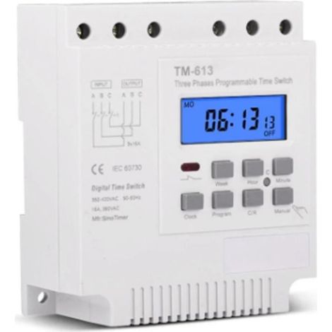 Interrupteur programmable triphasé 380 V/415 V avec minuterie et rétroéclairage (1/5)