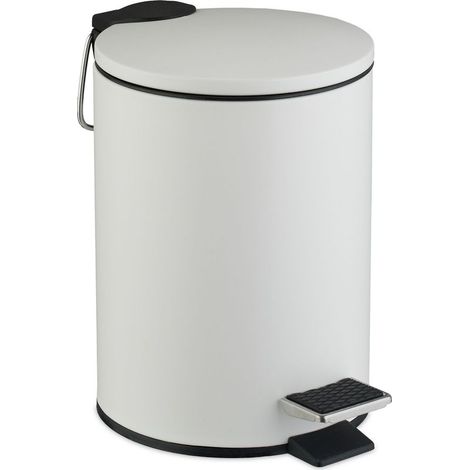 Poubelle de salle de bain, 3 litres, seau intérieur amovible, mécanisme de fermeture, avec couvercle, blanche (1/5)