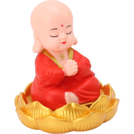 Kleine Mönchsfiguren, wunderschöne Autoinnenausstattung mit Mönchsmotiven, Licht- und Energiesensor-Dekorationen für Armaturenbrett und Zuhause, rotes Kleid (1/5)
