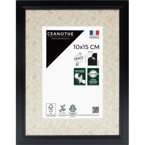 Cadre Photo Noir et cannage 10x15 cm et 15x10 cm - Convient au A6 et Carte Postale - Cadre pour photo 10x15 cm – Fabriqué en France – Cadre Photo Palma Noir 10x15 cm - Verre acrylique Incassable (1/5)