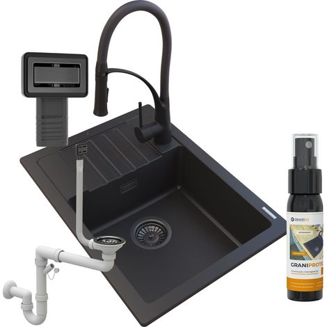 ÉVIER GRANIT NOIR ARGOS + MITIGEUR NEXO + SIPHON (1/5)