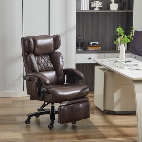 Buerostuhl 88x70x112.5 cm braun aus PU-Leder mit Massagefunktion, Heizung, Fussstuetze und Liegefunktion (1/5)