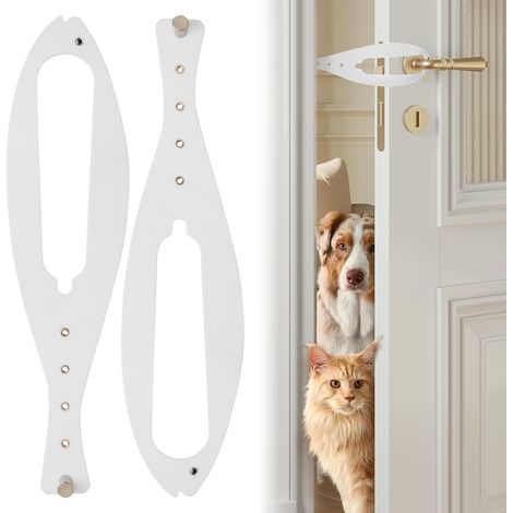 Confezione da 2 fermaporta per gatti, impedisce al cane di entrare nella lettiera e nel cibo, con cinghie regolabili larghe 2-6 pollici, senza misurazione, facile da installare, bianco