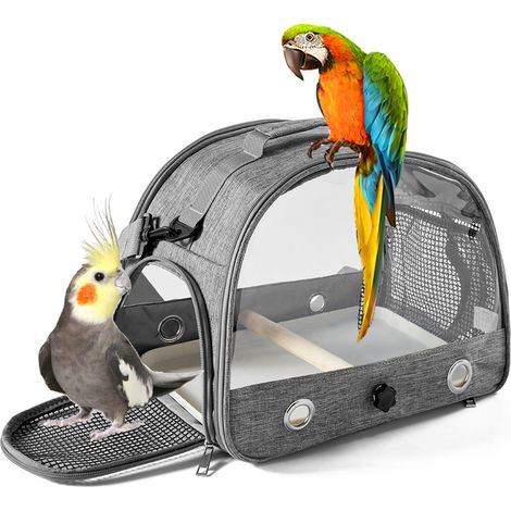 Transportín portátil para pájaros pequeños, jaula con cojín suave y percha de madera para loros, periquitos y cacatúas.