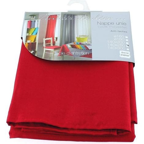 1 Nappe Rectangle 140x250 cm, Polyester Uni Rouge, Lavage 30°, Pour Salle à Manger