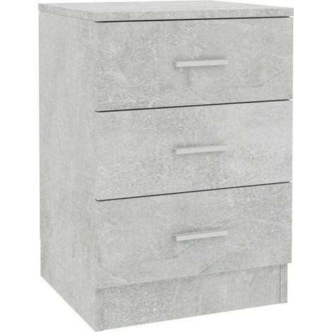 Table de chevet 3 tiroirs bois gris effet béton Metiu (1/3)
