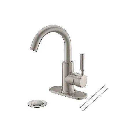 Mitigeur de lavabo en acier inoxydable 304 brossé, col haut de 87 mm courbé, robinet chaud-froid moderne pour salle de bain, lavabo, vasque et meuble (1/3)
