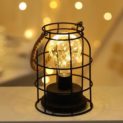 Noir Lampe de Table de Chevet à Piles 22cm Haute sans Fil Batterie Lampe Suspendue avec Ampoule LED Edison pour Balcon Maison Patio Chambre Mariages (1/4)