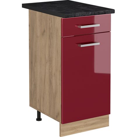 Mobiletto base cucina R-Line, Rosso lucido/Rovere dorato, 40 cm piano di lavoro Antracite, Vicco (1/5)