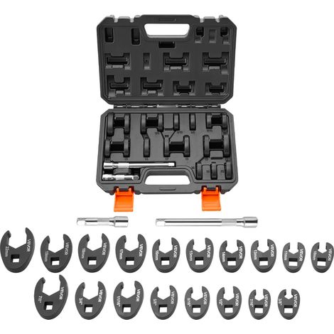 Jeu 20 Clés à Patte d'Oie à Tuyauter Entraînement 3/8'' Clé à Fourche, Métriques et SAE, en Acier Allié 40Cr, avec Mallette de Rangement, Double Marquage, pour Entretien et Réparation Automobile (1/5)