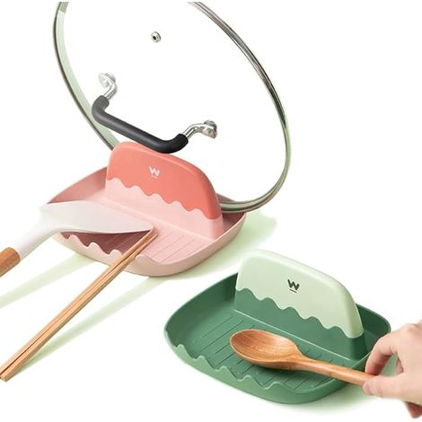 Lot de 2 Supports pour Couvercles et Cuillères de Cuisine, Support de Plaque de Cuisson avec Porte-Ustensiles, pour Plans de Travail, Accessoires de Cuisine Pratiques (1/4)