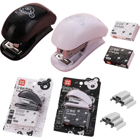 Lot de 2 mini agrafeuses avec 1000 agrafes (24/6 et 26/6) - Adorable agrafeuse de bande dessinée - Pour le bureau - Capacité de 2 à 24 feuilles - Extracteur intégré - Léger et ergonomique (1/5)