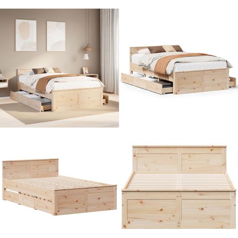 vidaXL Cadre de lit sans matelas avec tête de lit 135x190 cm bois pin (1/5)