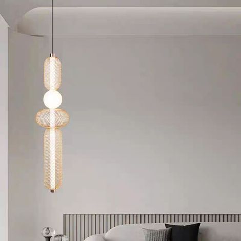 Lustre LED Suspendu 23W Lumiere Gradable Dore Hauteur Reglable (1/4)