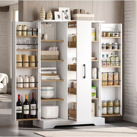 Credenza da cucina 120 x 78 x 35 cm in MDF bianco con pratico spazio contenitivo – MEUBLIV (1/5)