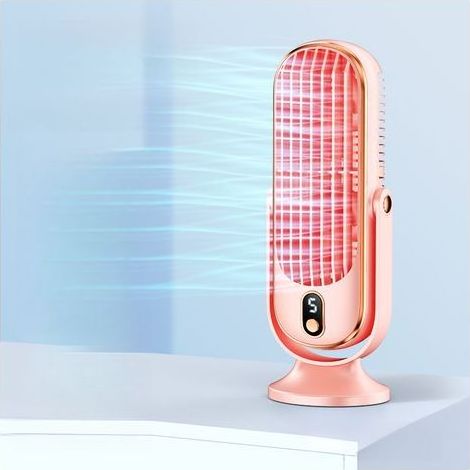 Tragbarer Tischventilator, USB-Anschluss, wiederaufladbar, 5 Geschwindigkeitsstufen, Schreibtischventilator, leiser persönlicher Turmventilator, geeignet für Autos, Wohnungen und Schlafzimmer, rosa. (1/5)