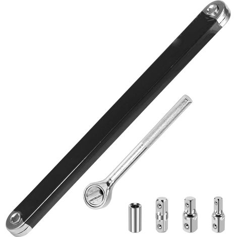 Versetzter Verlängerungsschlüssel mit 1/2", 1/4"- und 3/8"-Antriebsadaptern. Versetzter Verlängerungsschlüssel mit Ratschenverlängerung. 39 cm lange Verlängerung für Kfz-Reparaturen und Mechaniker (Sc (1/5)