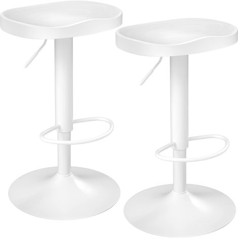 WOLTU 2x Bar Stools, Solid Wood Height Adjustable Breakfast Barstools with Swivel Gas Lift and Footrest, White