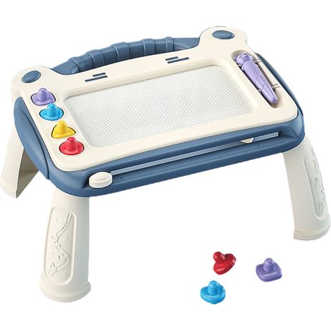 Tableau à dessin magnétique pour enfants, idéal pour les garçons et les filles. Cadeau de Noël ou d'anniversaire. Ce tableau est orné d'un ruban bleu et possède de hauts pieds. (1/4)
