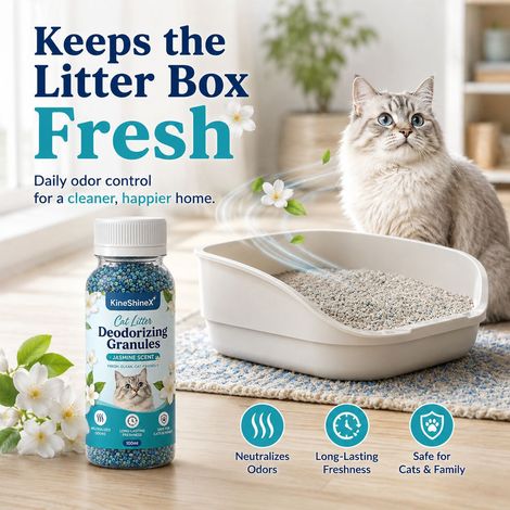 KineShineX Katzenstreu-Granulat mit Jasminduft - Neutralisiert und erfrischt den Geruch von Urin und Kot und sorgt für saubere und staubfreie Katzentoiletten. (1/5)