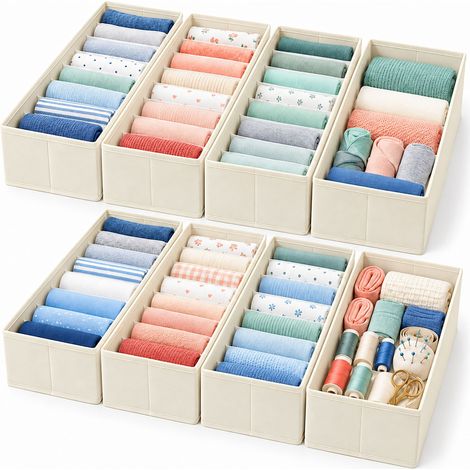 Relaxdays système rangement tiroirs, lot 8, commode IKEA Hemnes 160 cm, pliable, cloisons, beige (1/5)