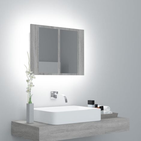 Armoire à miroir Armoire de rangement - Style Contemporain LED Sonoma gris 60x12x45 cm Bois d'ingénierie BV671467 - BonneVie (1/5)