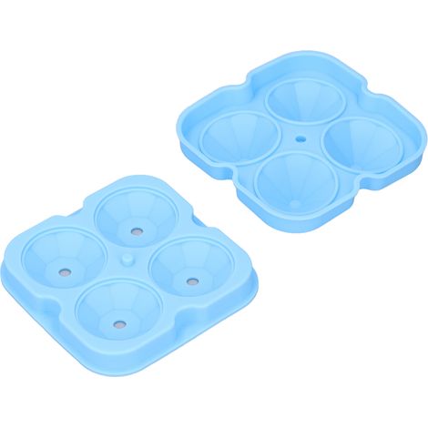 Moules à glaçons réutilisables en silicone souple, résistants à des températures de -40 °C à 215 °C, antiadhésifs, 4 bacs à glaçons avec couvercle amovible, pour cocktails au whisky, bleus. (1/5)