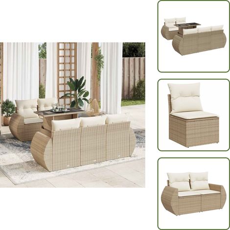 6-tlg. Garten-Sofagarnitur mit Kissen Beige Poly Rattan - Gartensofa Set - Garten Sofa Set - Outdoor Sofa Set - Garten Sofagarnitur (1/5)
