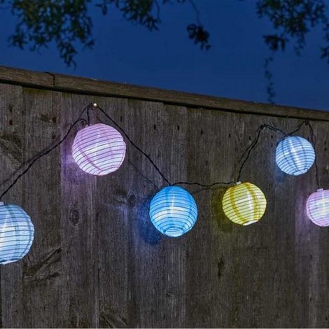 Guirlande solaire 10 lanternes chinoises couleur