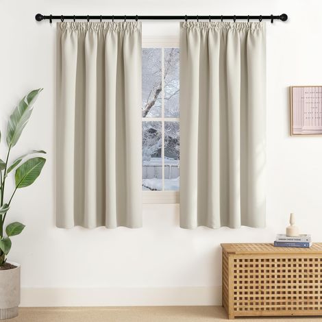 Rideaux Thermiques Panneaux Décoration de Petite Fenêtre Galon Fronceur Tissu Doux Lumineux Bloquer pour Chambre Maison Cuisine, L 140 x H 145 cm, Beige Clair, Lot de 2 (1/5)