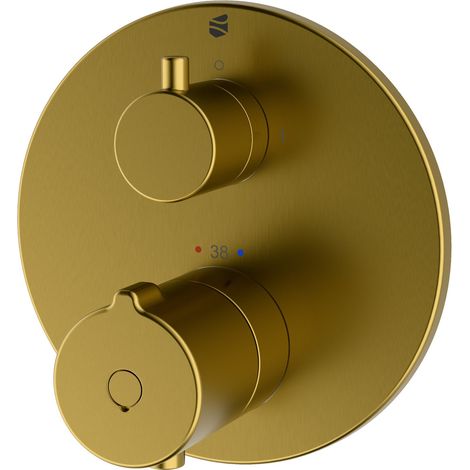 BERNSTEIN - Miscelatore termostatico doccia tondo, a parete, da incasso, ottone oro spazzolato, funzione antiscottatura Ø14,3cm - VIREO	Oro spazzolato