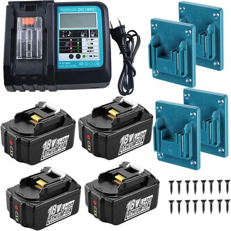 Powerwings – Pack de 4 batteries 18V 5,0Ah pour Makita BL1850B – Chargeur DC18RC – Compatible BL1860B BL1840B BL1830B – Technologie Lithium (1/5)
