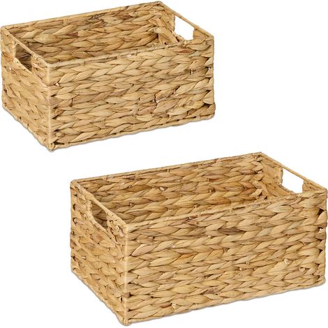 Relaxdays Cestino Portaoggetti in Giacinto d'Acqua Intrecciato, Set 2 Cesti da Bagno e Armadio, Aspetto Vimini, Naturale (1/5)