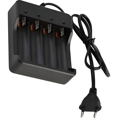 Chargeur intelligent avec 4 batteries rechargeables 18650 3,7 V 9800 mAh - Li-ion - Pour lampes torches et pointeurs laser (1/5)