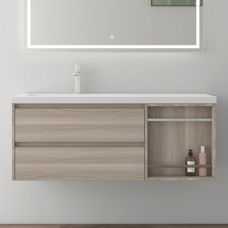 Mai & Mai Meuble de Salle de Bain Chêne Clair avec Lavabo Meuble sous Vasque 120x46x49cm Meuble Suspendu avec 2 Tiroirs et 1 Compartiment de Rangement (1/5)