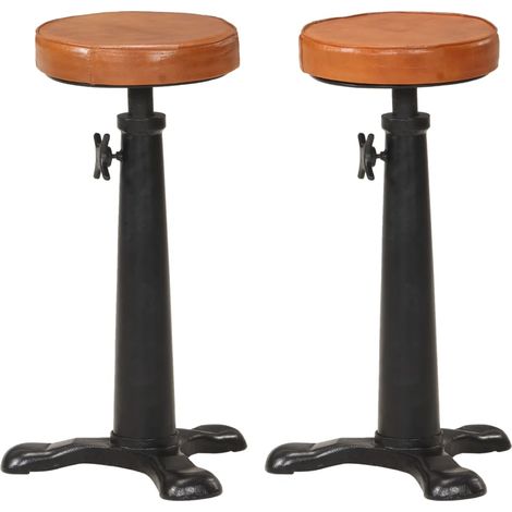 Lot de 2 Tabourets de bar,Chaises hautes de bar luxueuses marron cuir véritable et fonte -79868 (1/5)
