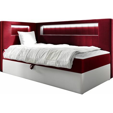 Cama continental Lucus VIII, Soft 017 + Fresh 8, Individuales, Continental, 90x200, Cuero ecológico, Tapiz, Somieres, 102x212x104cm, LED (1/5)