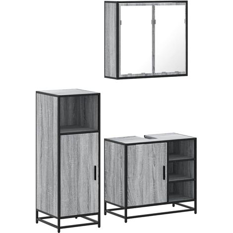 Maison Exclusive - 3-tlg. Badmöbel-Set Grau Sonoma Holzwerkstoff