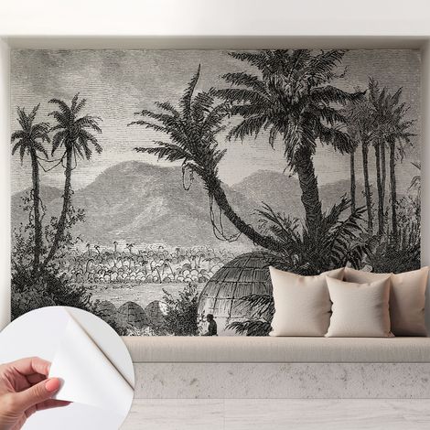 Carta da parati adesiva - lavabile - decorazione murale - per cucina - pellicola decorativa Oasi tropicale 208x146 cm (1/5)