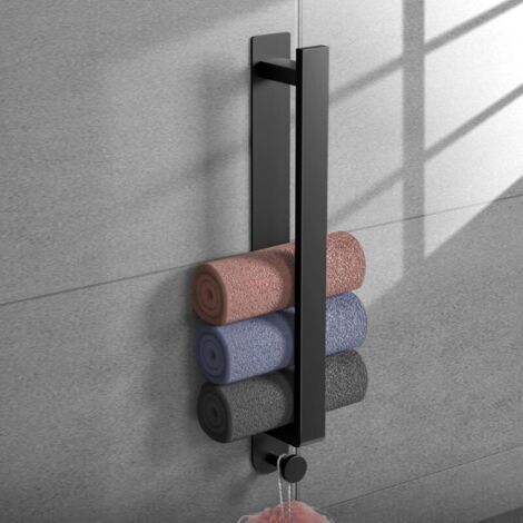 Porte-serviettes sans perçage avec crochet, barre porte-serviettes autocollante noire mate de 40 cm, accessoire de salle de bain décoratif, porte-serviettes d'invités, porte-serviettes de sal (1/5)