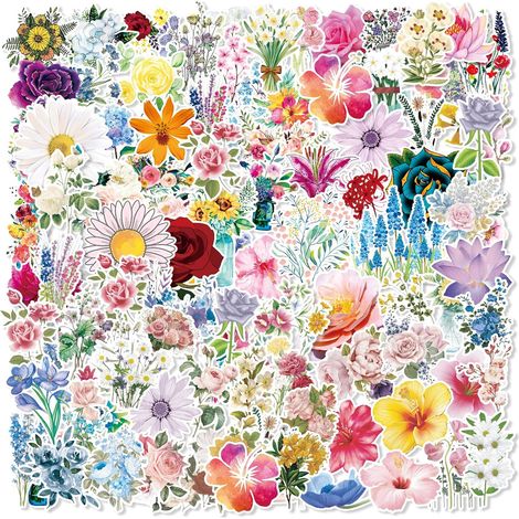 100 Stickers Fleurs Aquarelle, Lot d’Autocollants Floraux Élégants Autocollant Fleur pour Scrapbooking, Carnets, Agendas, Récompenses Enfants et Décoration de Fête Printanière (1/5)
