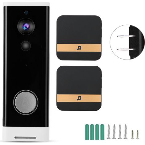 Sonnette vidéo sans fil HD 720P WiFi avec interphone IR, sécurité intelligente pour porte (WIFI+2 sonnettes US) (1/5)
