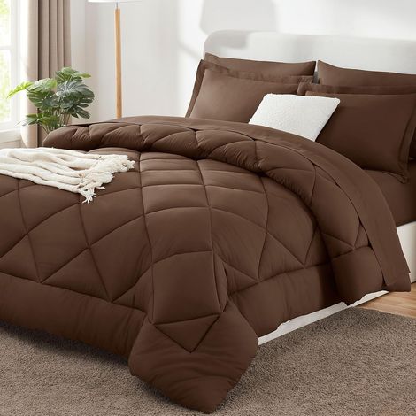 Bettwäscheset (Queen-Size, braun) – Komplettset in Queen-Size, luxuriöses, weiches Bettwäscheset für alle Jahreszeiten, bestehend aus Laken, Kissenbezügen und Bettlaken. (1/5)