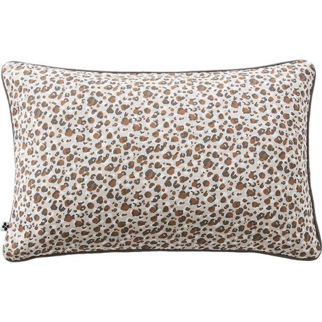 SOLENE - Coussin Déhoussable 40x60cm Gaze de Coton Imprimé Tâcheté Brun (1/2)