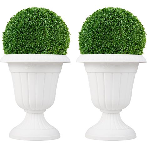 Set di 2 fioriere vintage in plastica con base a piedistallo e foro di drenaggio pre-marcato, vasi decorativi, bianco (1/5)